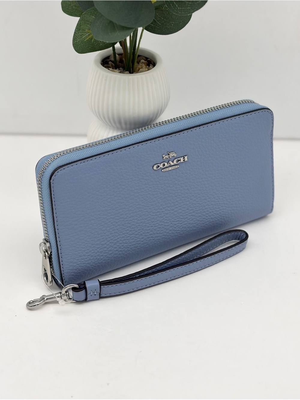 COACH Long Zip Around Continental Wallet Wristlet Marble Blue